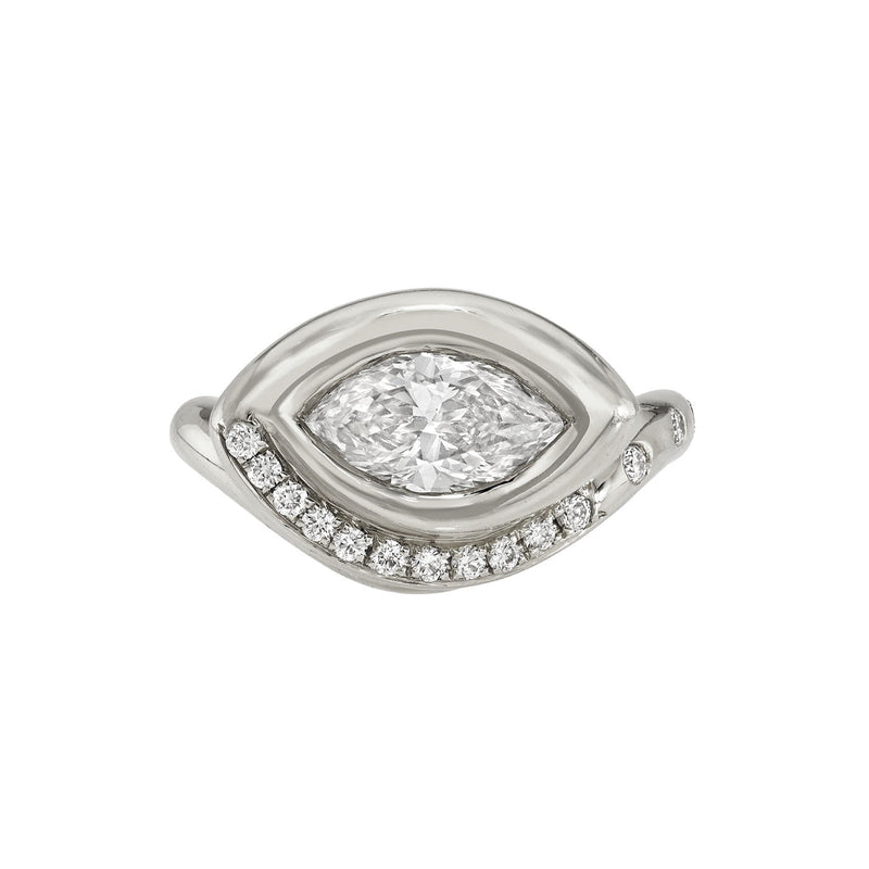 Enigma Eye Marquise Diamond Ring with Pavé Diamonds White Gold 2.5 by Logan Hollowell Jewelry