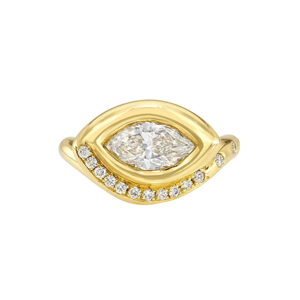 Enigma Eye Diamond Ring with Pavé Diamonds Yellow Gold 2.5 by Logan Hollowell Jewelry