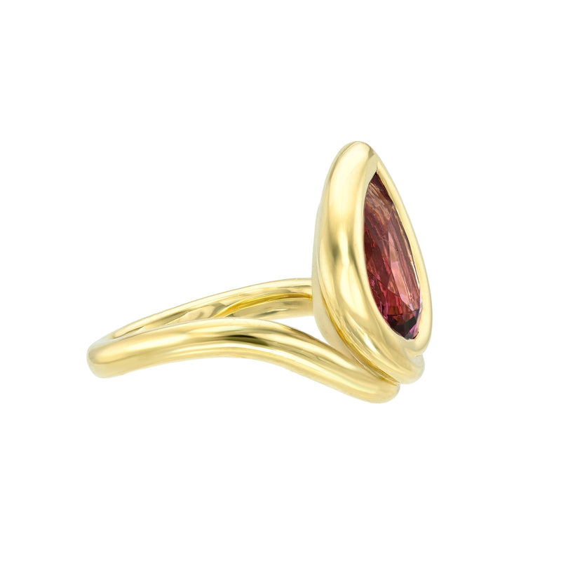 Enigma Water Drop Rubellite Ring by Logan Hollowell Jewelry