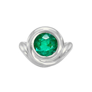 Enigma Emerald Round Satin Ring White Gold 3 by Logan Hollowell Jewelry