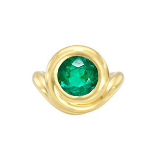 Enigma Emerald Round Satin Ring Yellow Gold 3 by Logan Hollowell Jewelry