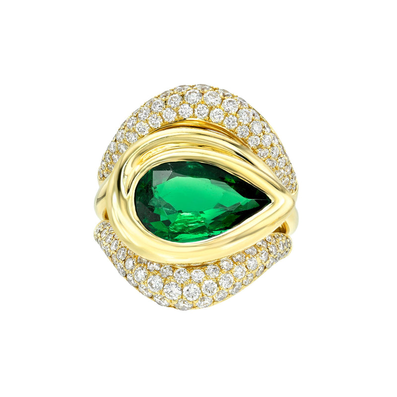 Enigma Emerald Double Pavè Diamond Band Ring Yellow Gold 5.25 by Logan Hollowell Jewelry