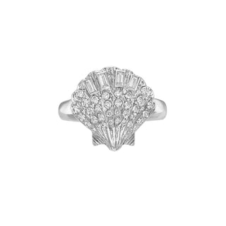 Diamond Shell Ring White Gold 3 by Logan Hollowell Jewelry