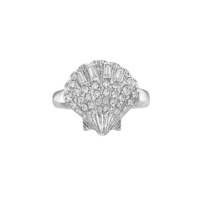 Diamond Shell Ring White Gold 3 by Logan Hollowell Jewelry
