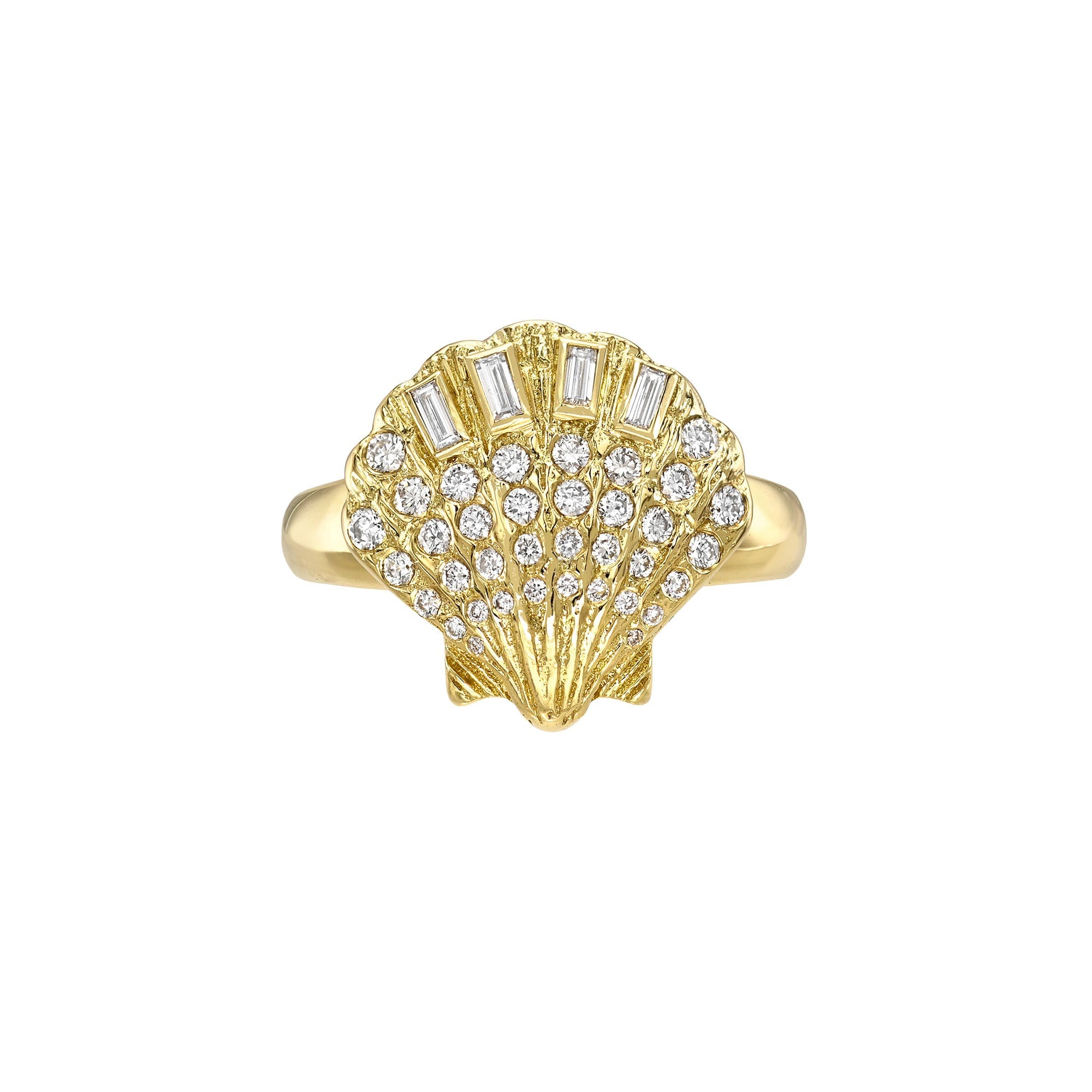 Diamond Shell Ring Yellow Gold 2.75 by Logan Hollowell Jewelry