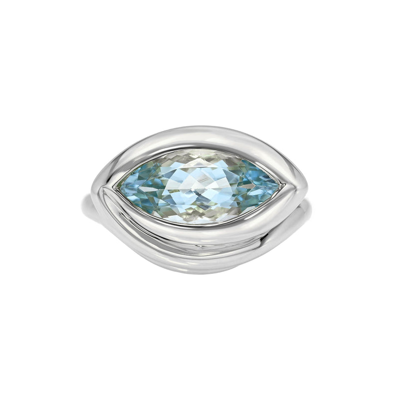 Enigma Eye Marquise Aquamarine Ring White Gold 3 by Logan Hollowell Jewelry