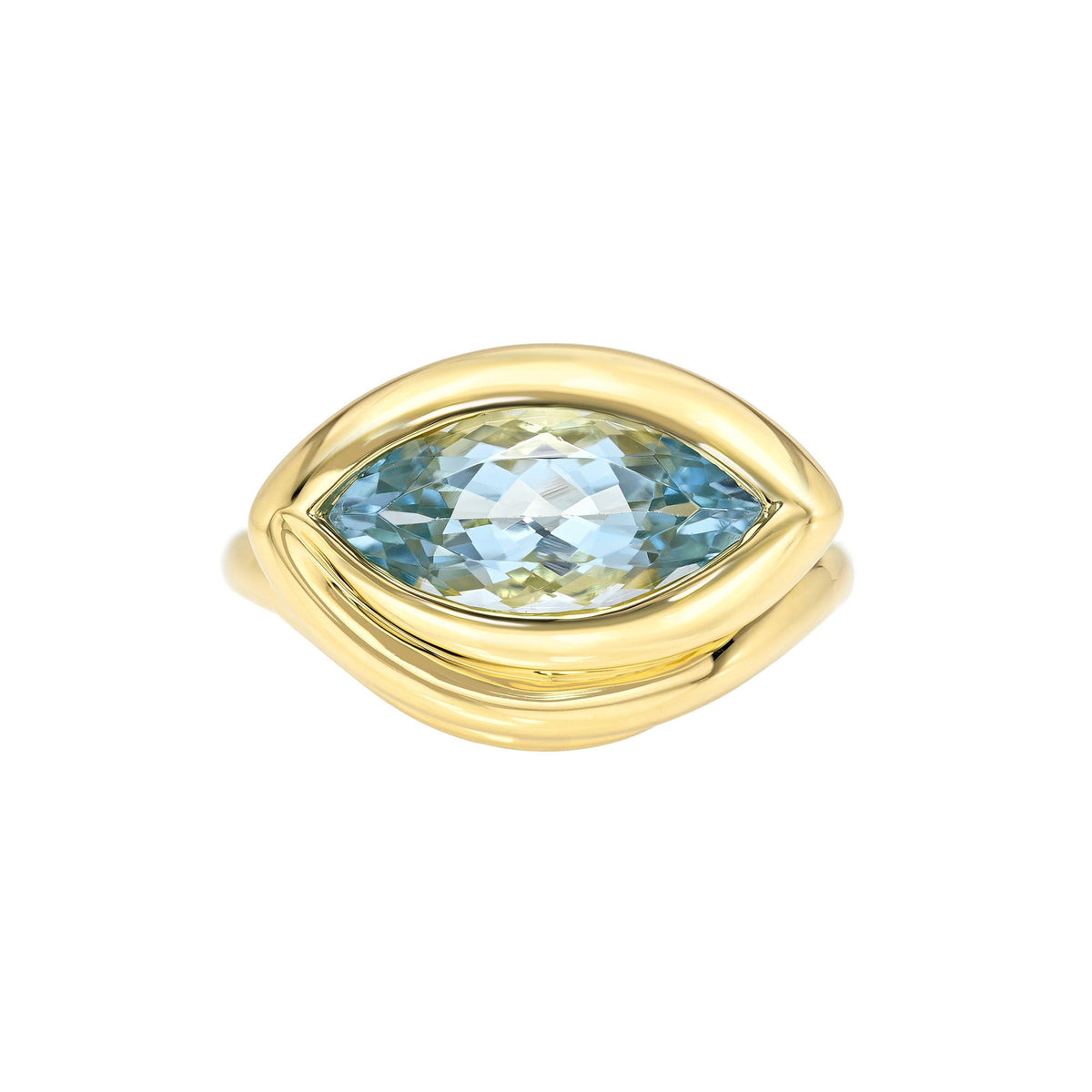 Enigma Eye Marquise Aquamarine Ring Yellow Gold 3 by Logan Hollowell Jewelry