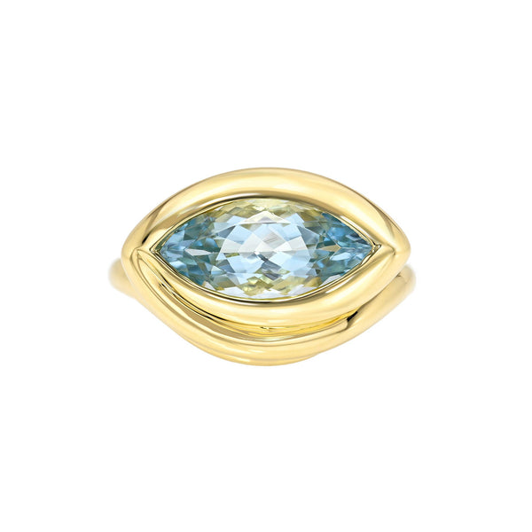 Enigma Eye Aquamarine Ring Yellow Gold 3 by Logan Hollowell Jewelry