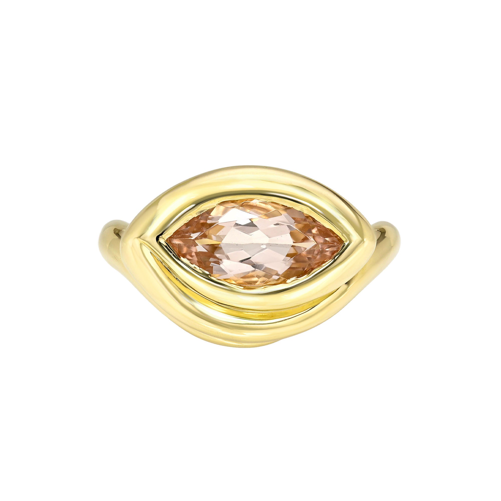 Enigma Eye Marquise Pink Morganite Ring Yellow Gold 2.75 by Logan Hollowell Jewelry