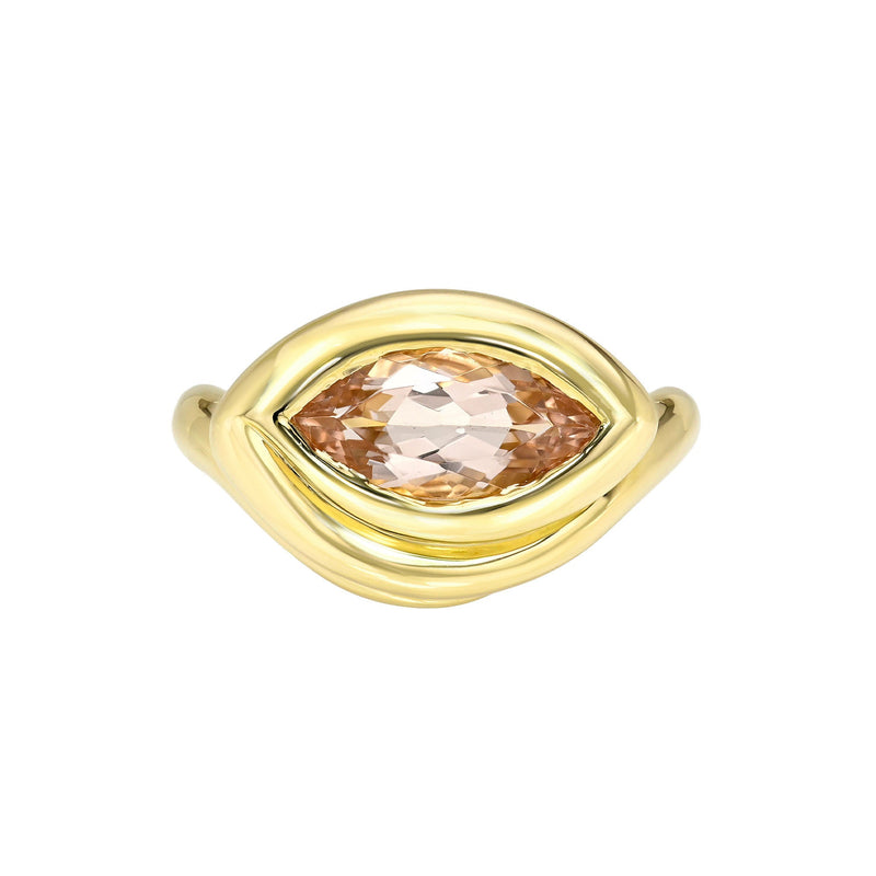 Enigma Eye Marquise Pink Morganite Ring Yellow Gold 2.75 by Logan Hollowell Jewelry