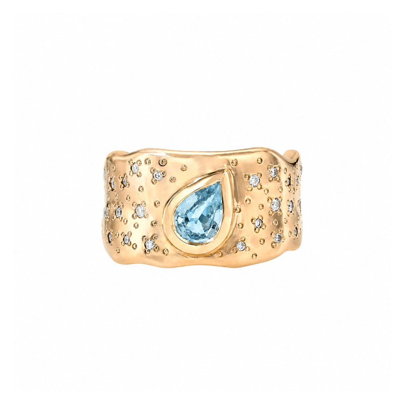 Water Drop Aquamarine Cigar Band with Oracle Set Diamonds