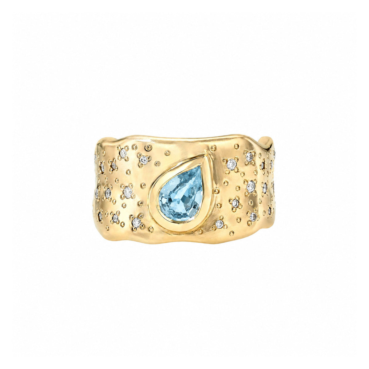 Water Drop Aquamarine Cigar Band with Oracle Set Diamonds