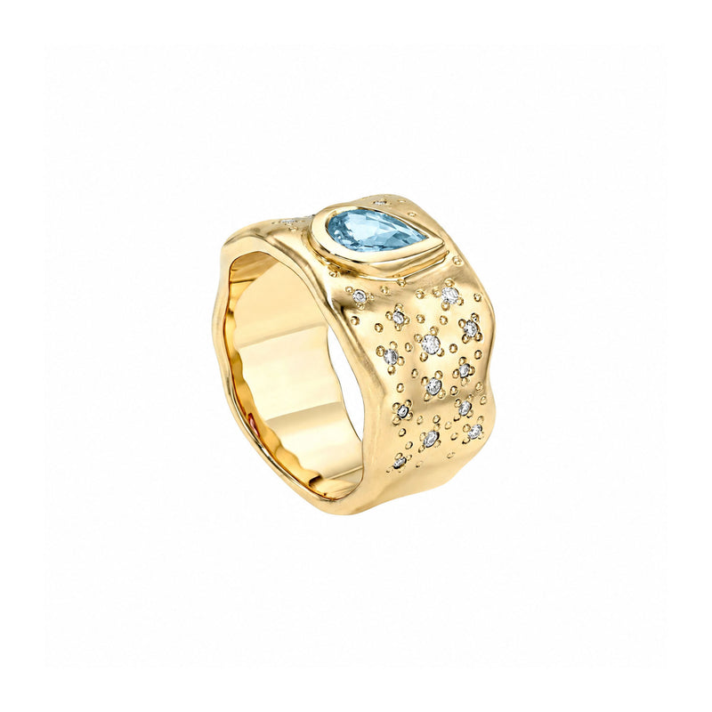 Water Drop Aquamarine Cigar Band with Oracle Set Diamonds