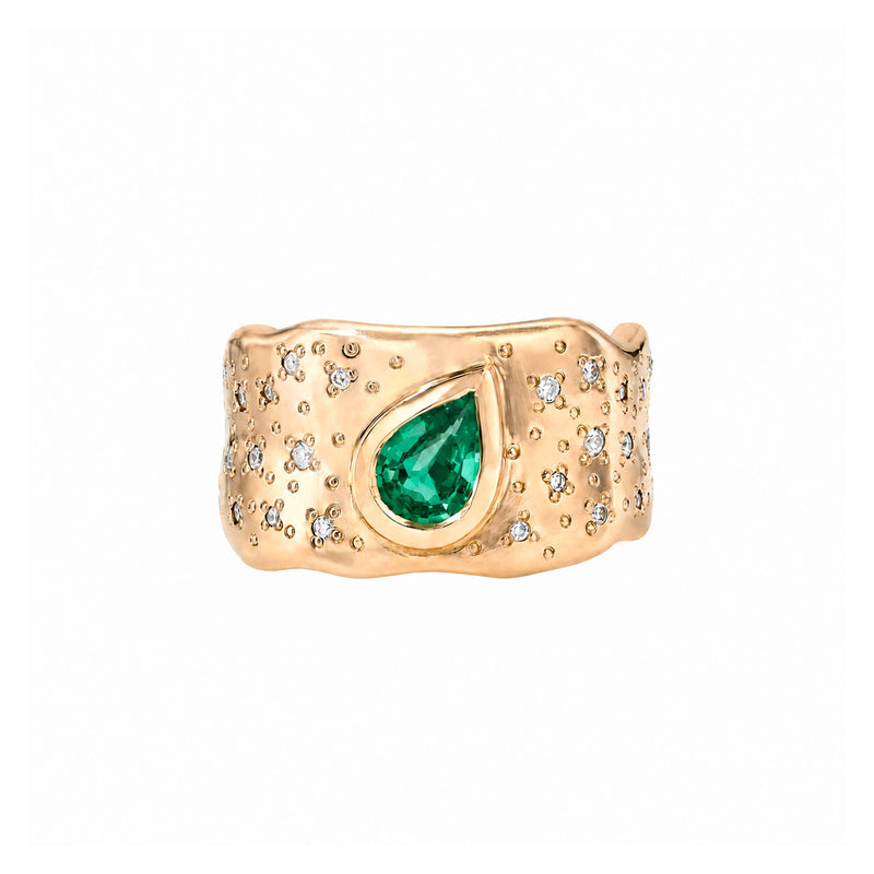 Water Drop Colombian Emerald Cigar Band with Oracle Set Diamonds