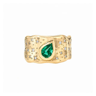 Water Drop Colombian Emerald Cigar Band with Oracle Set Diamonds