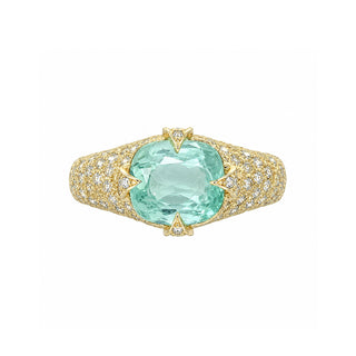 Queen 2.0 Pavé Paraiba Ring Yellow Gold 6 by Logan Hollowell Jewelry