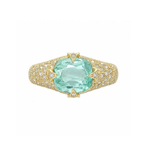 Queen 2.0 Pavé Paraiba Ring Yellow Gold 6 by Logan Hollowell Jewelry