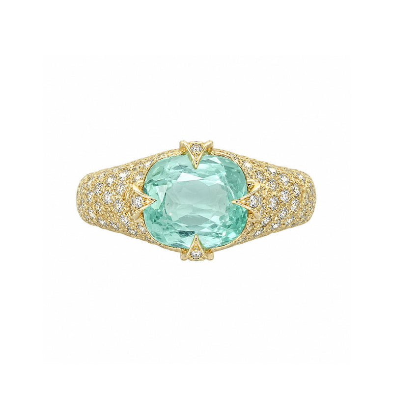 Queen 2.0 Pavé Paraiba Ring Yellow Gold 6 by Logan Hollowell Jewelry