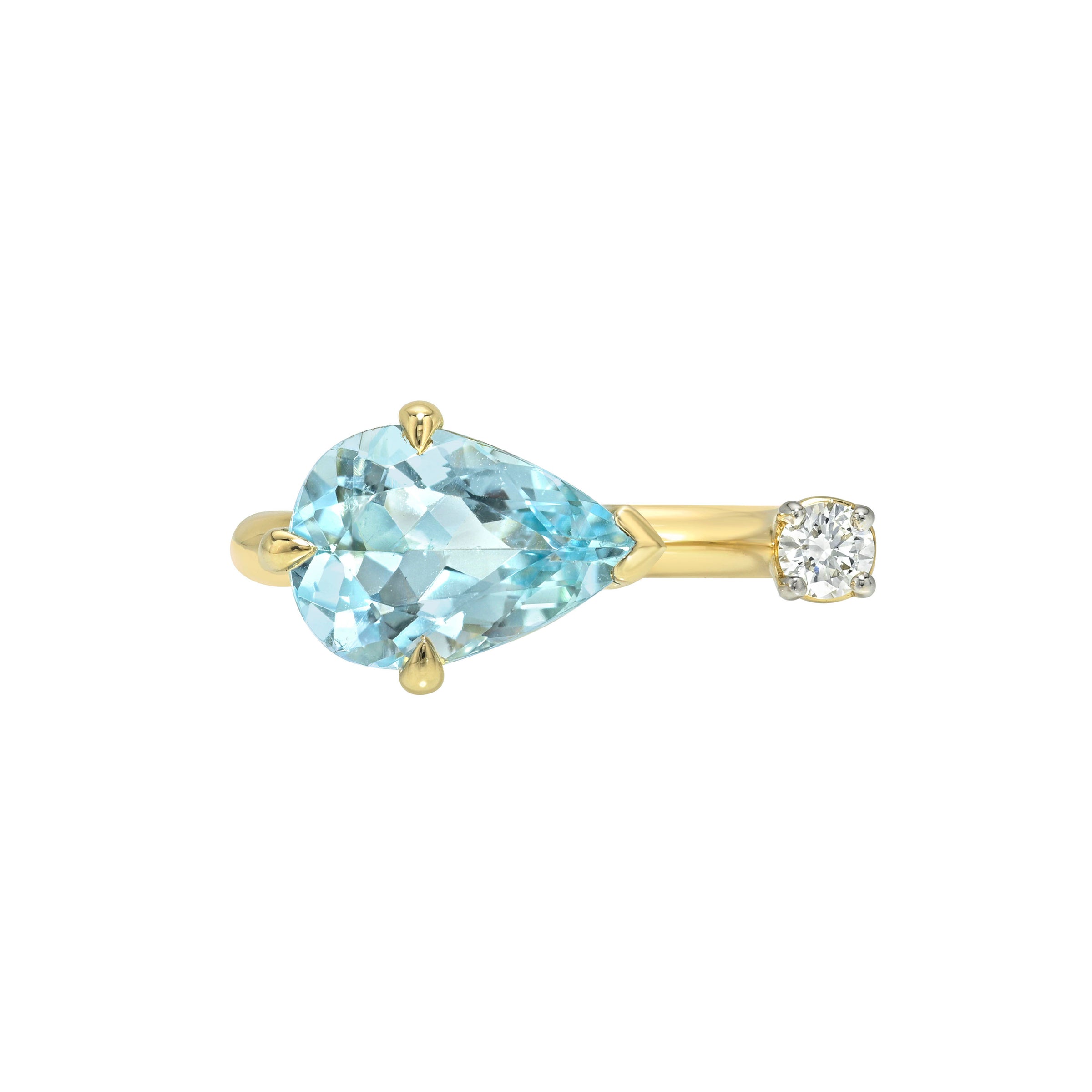 Cloud Aquamarine and Diamond Nexus Ring Yellow Gold 3 by Logan Hollowell Jewelry