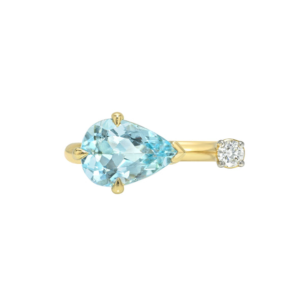 Cloud Aquamarine and Diamond Nexus Ring Yellow Gold 3 by Logan Hollowell Jewelry