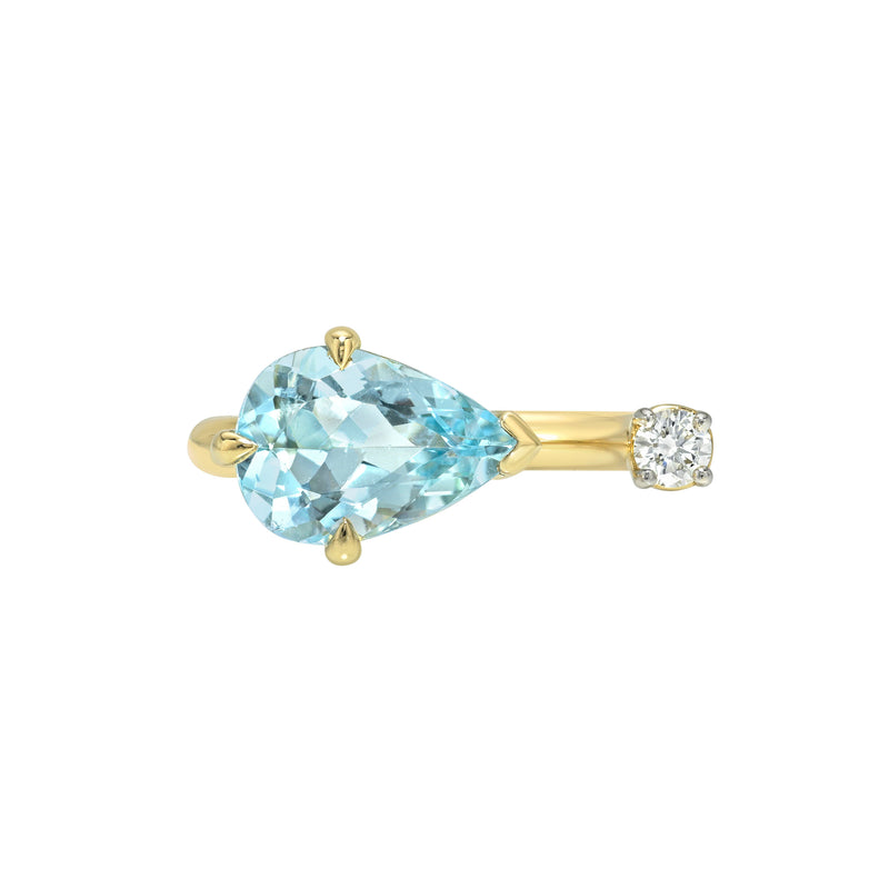 Cloud Aquamarine and Diamond Nexus Ring Yellow Gold 3 by Logan Hollowell Jewelry