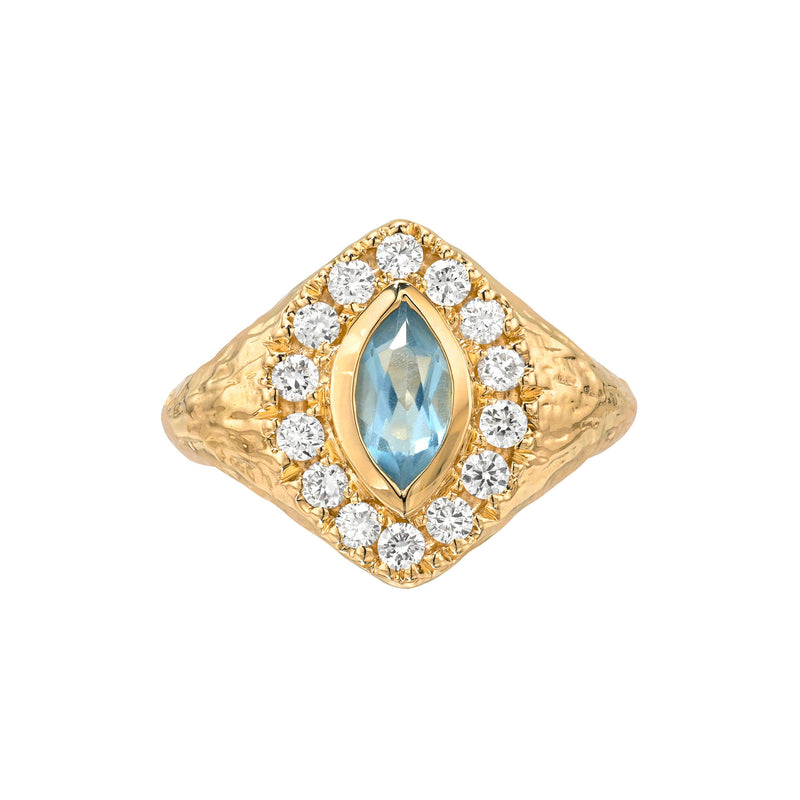 Seafoam Queen Signet Aquamarine Ring Rose Gold 3 by Logan Hollowell Jewelry