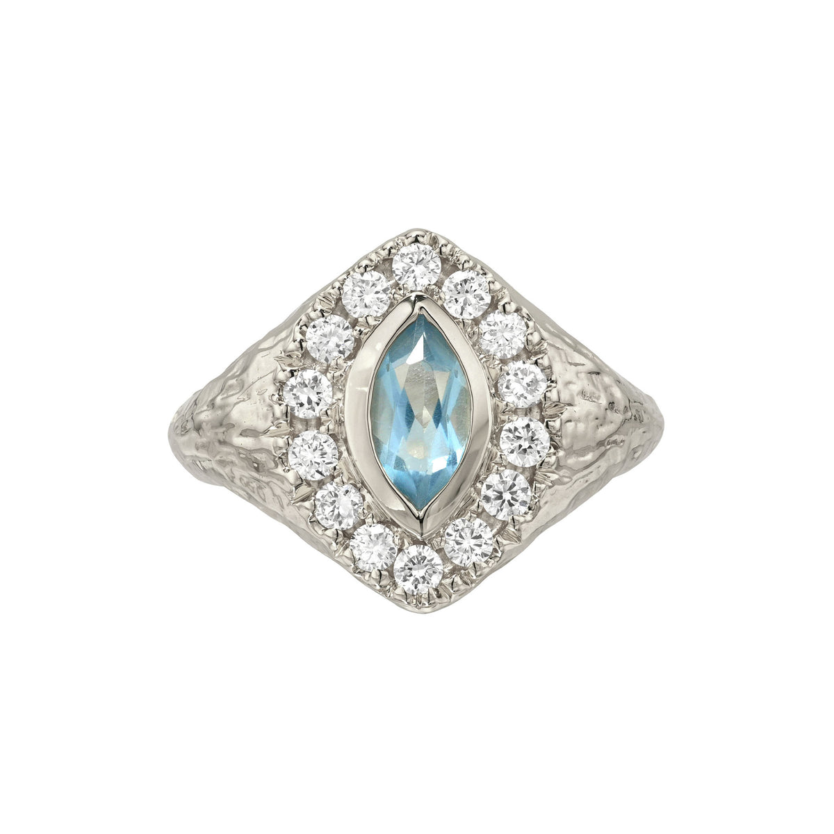 Seafoam Queen Signet Aquamarine Ring White Gold 2 by Logan Hollowell Jewelry