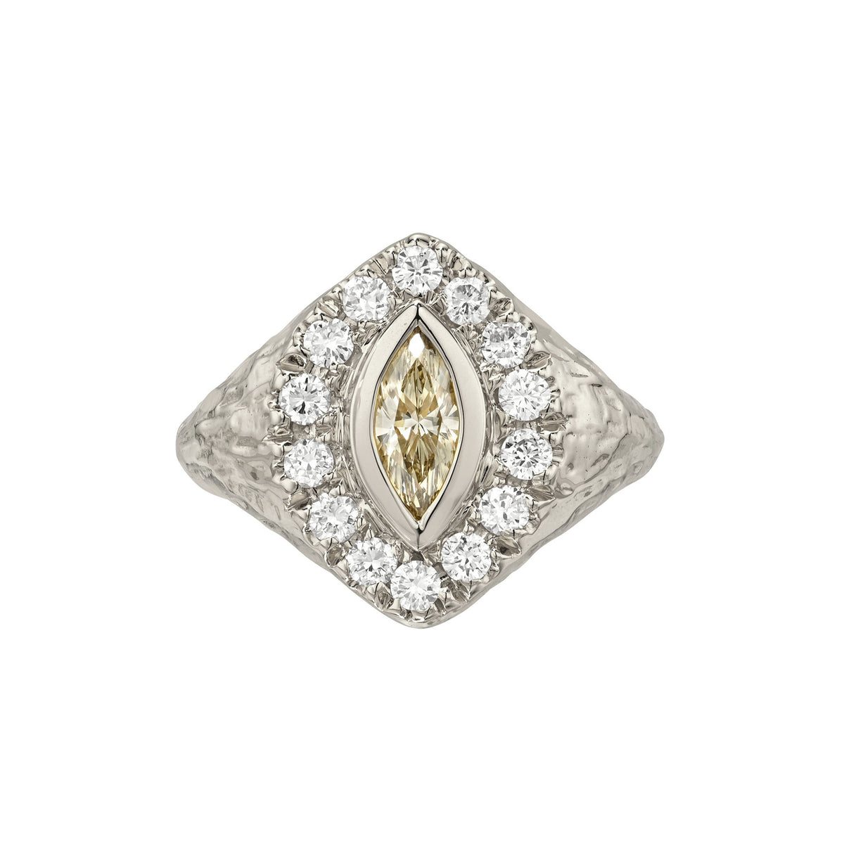 Desert Queen Signet Champagne Ring White Gold 3 by Logan Hollowell Jewelry
