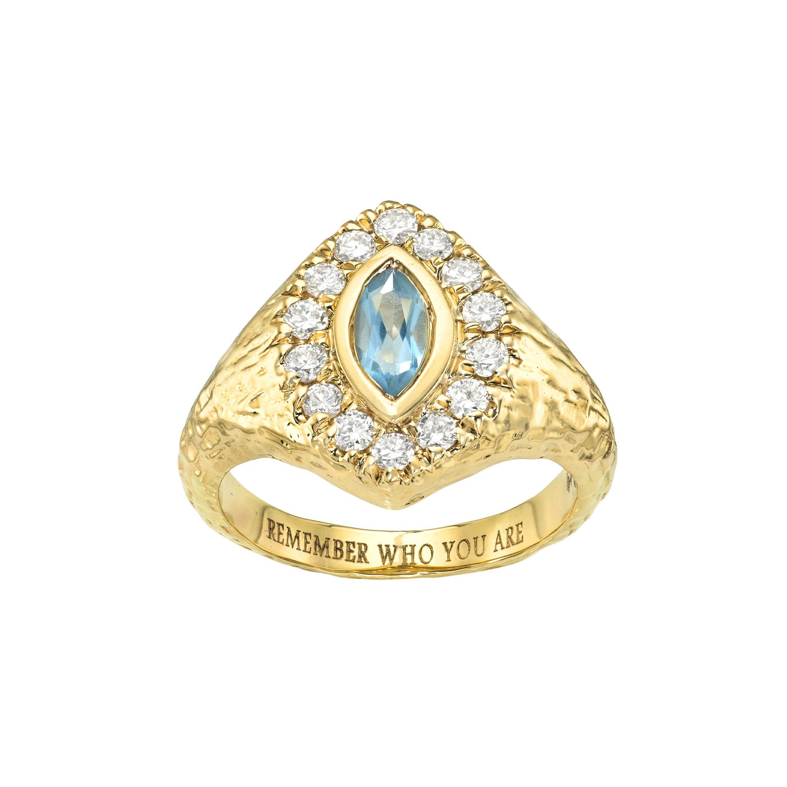 Fortune Signet with Queen Texture in Aquamarine by Logan Hollowell Jewelry
