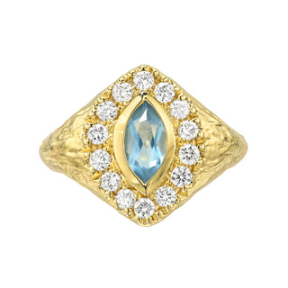 Fortune Signet with Queen Texture in Aquamarine Yellow Gold 3 by Logan Hollowell Jewelry