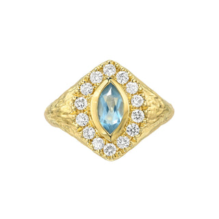 Seafoam Queen Signet Aquamarine Ring Yellow Gold 3 by Logan Hollowell Jewelry