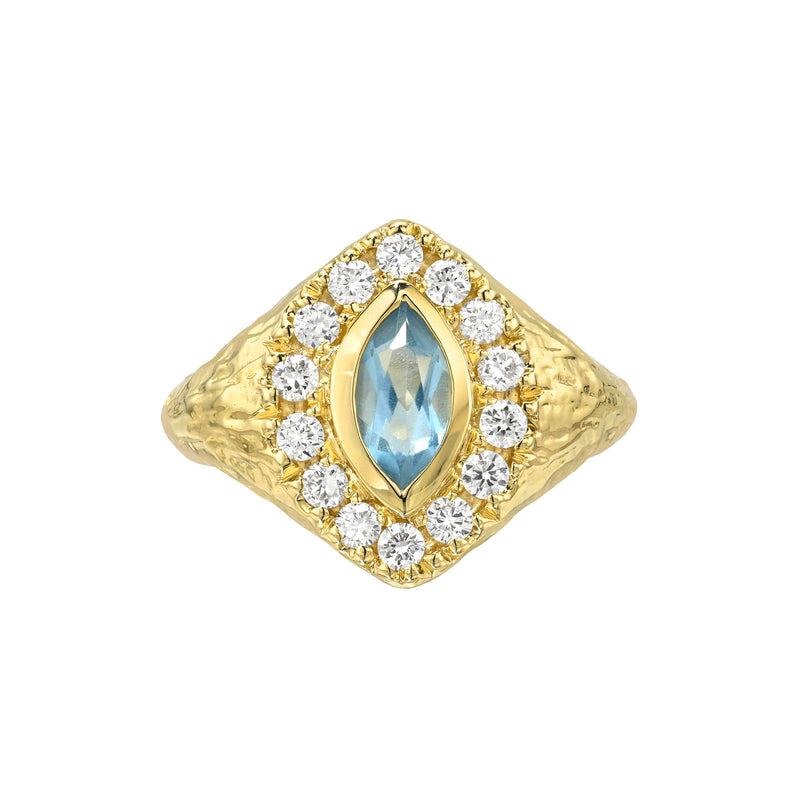 Seafoam Queen Signet Aquamarine Ring Yellow Gold 3 by Logan Hollowell Jewelry
