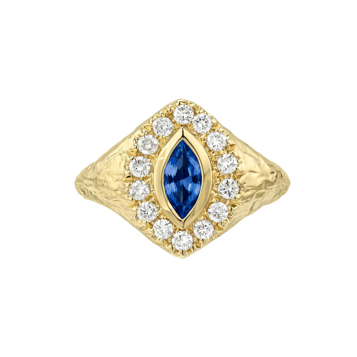 Midnight Queen Signet Blue Sapphire Ring Yellow Gold 3 by Logan Hollowell Jewelry