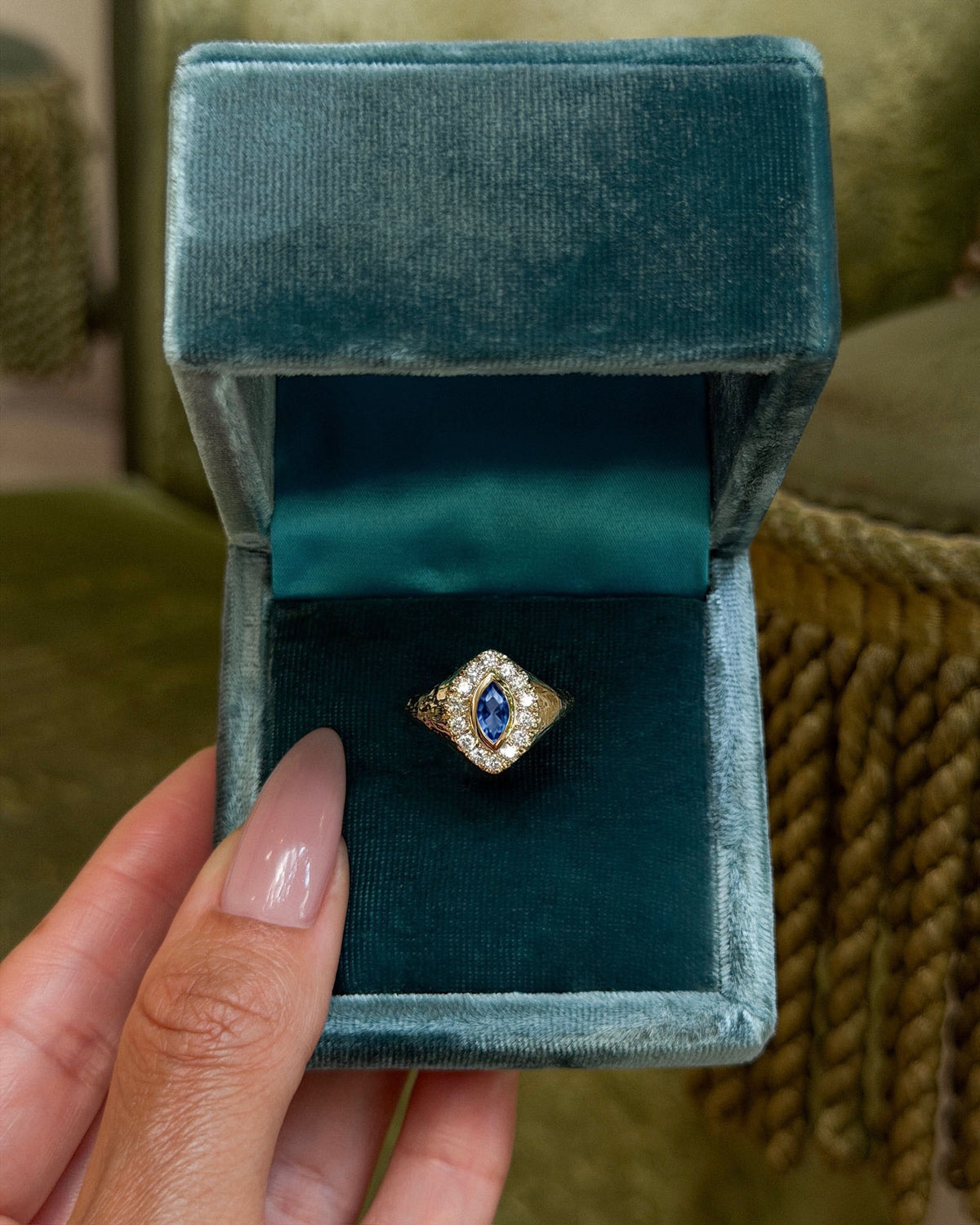 Midnight Queen Signet Blue Sapphire Ring by Logan Hollowell Jewelry