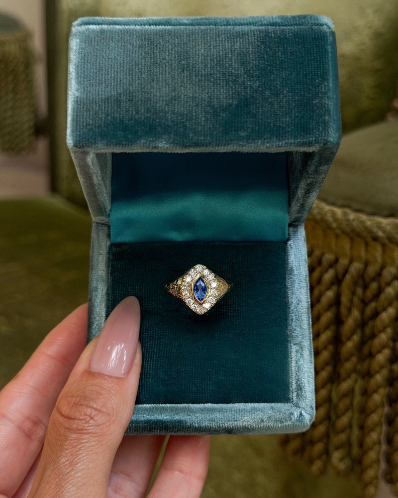 Midnight Queen Signet Blue Sapphire Ring by Logan Hollowell Jewelry