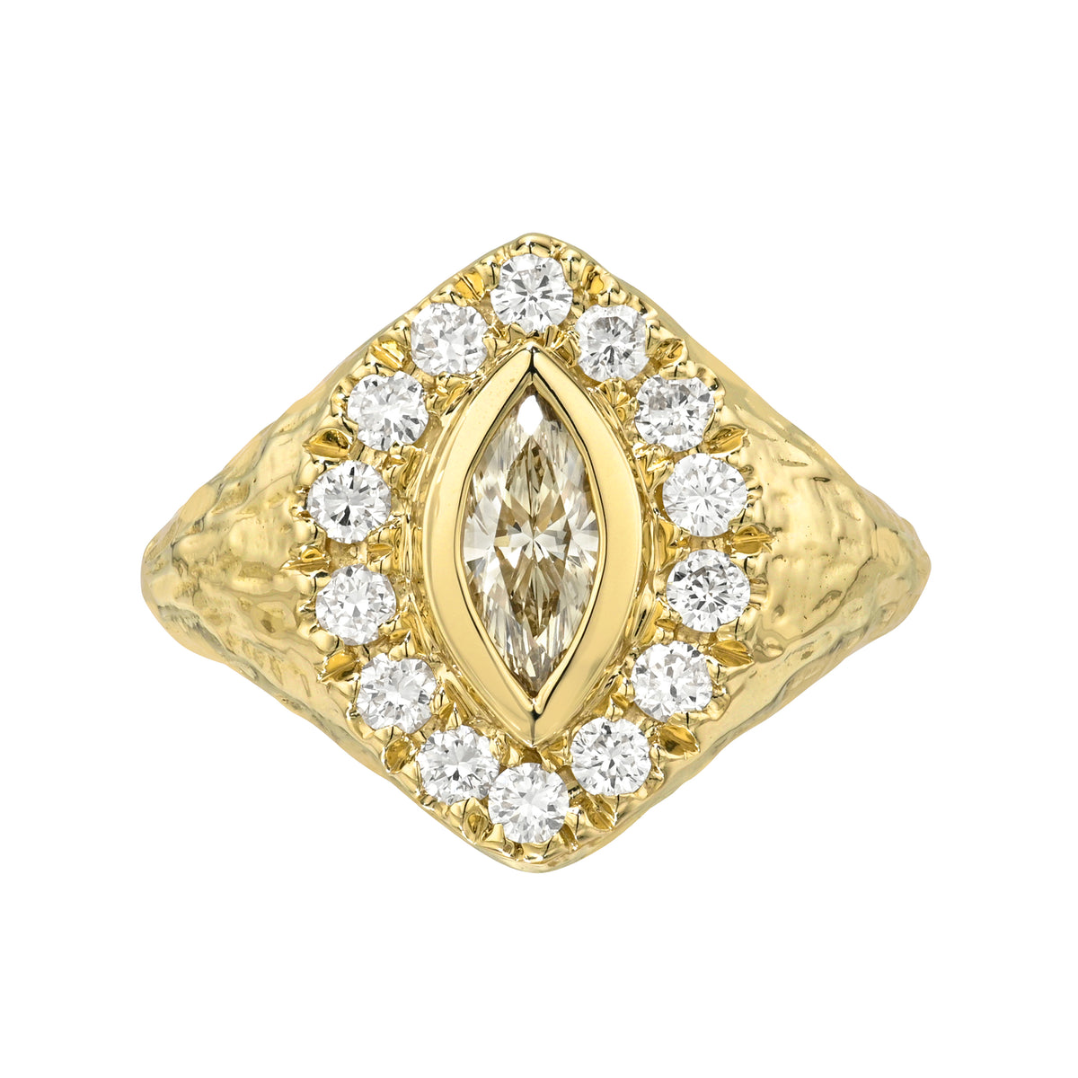 Fortune Signet with Queen Texture in Desert Yellow Gold 3 by Logan Hollowell Jewelry