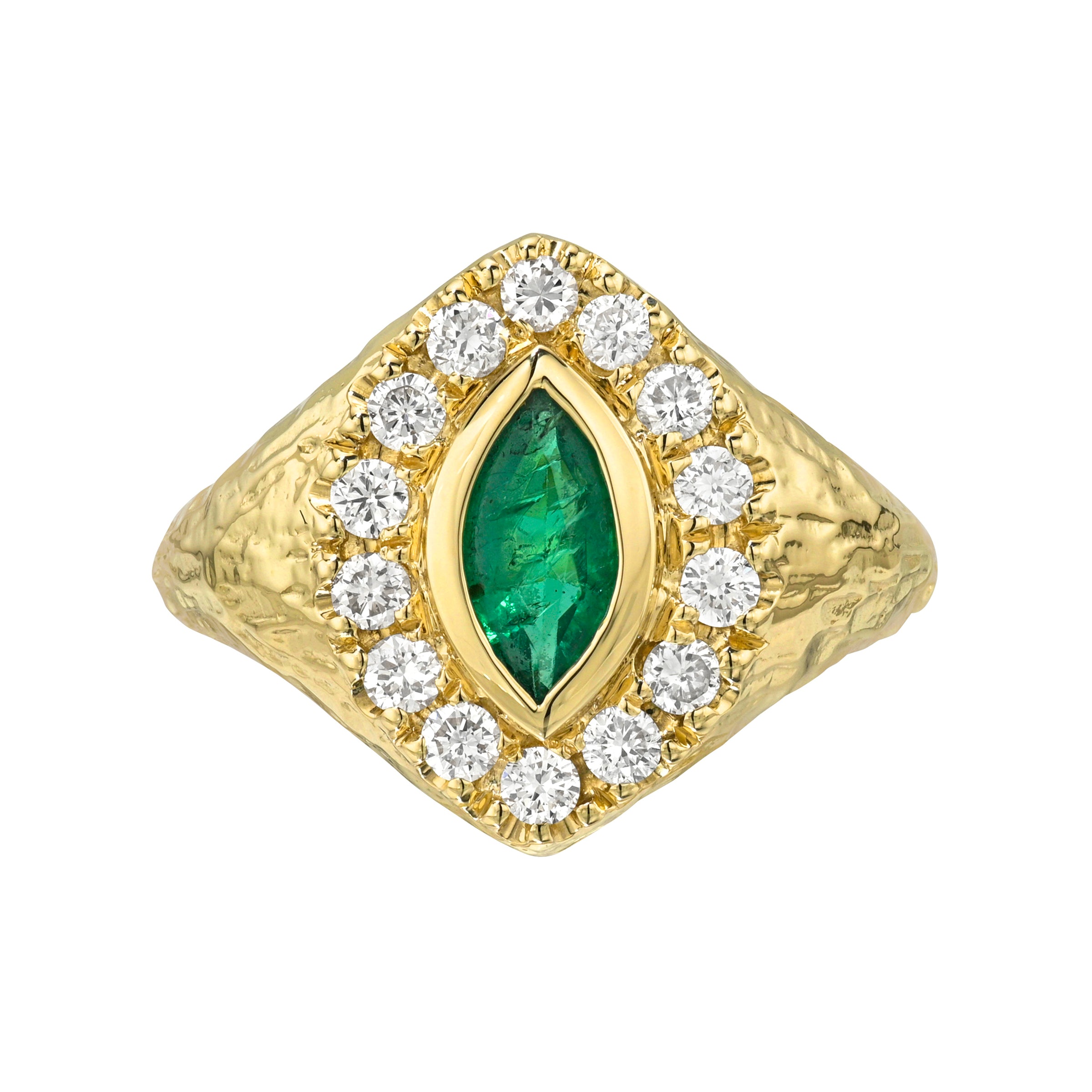 Fortune Signet with Queen Texture in Emerald Yellow Gold 3 by Logan Hollowell Jewelry