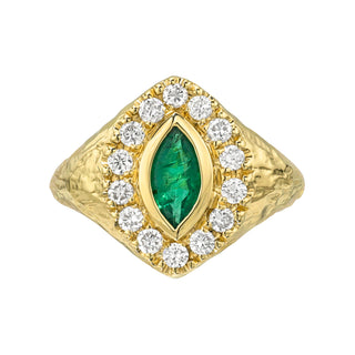 Fortune Signet with Queen Texture in Emerald Yellow Gold 3 by Logan Hollowell Jewelry