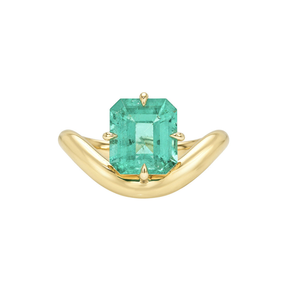 Floating Enigma Emerald Asscher Ring 2.3CT Yellow Gold 3 by Logan Hollowell Jewelry