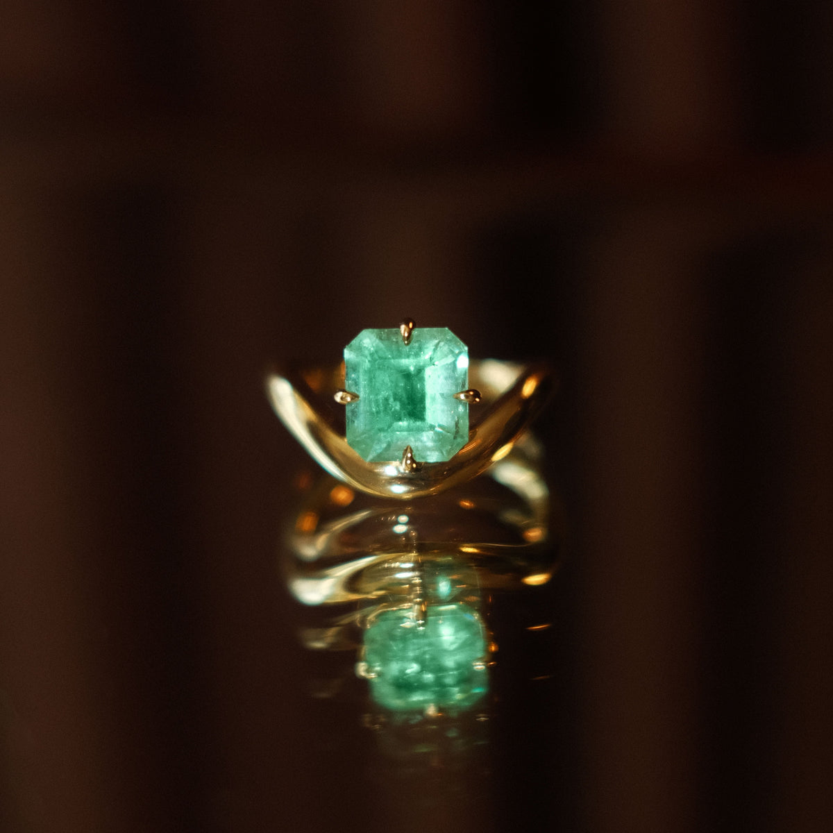 Floating Enigma Emerald Asscher Ring by Logan Hollowell Jewelry
