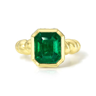 18k Emerald Cut Emerald Nautilus Ring Yellow Gold 3 by Logan Hollowell Jewelry