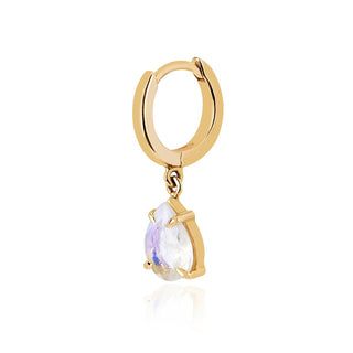 Queen Water Drop Moonstone Hoop | Ready to Ship Yellow Gold Single  by Logan Hollowell Jewelry