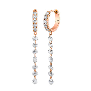 Long Pierced Diamond Dangle Hoops Rose Gold Pair  by Logan Hollowell Jewelry