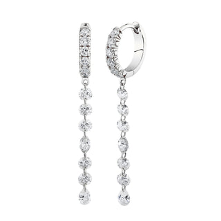 Long Pierced Diamond Dangle Hoops White Gold Pair  by Logan Hollowell Jewelry