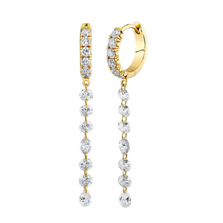 Long Pierced Diamond Dangle Hoops Yellow Gold Pair  by Logan Hollowell Jewelry