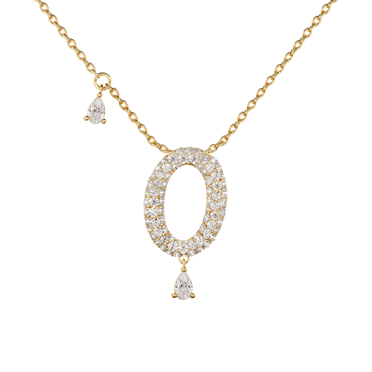 0 Pavé Diamond Numerology Necklace Yellow Gold 15mm by Logan Hollowell Jewelry