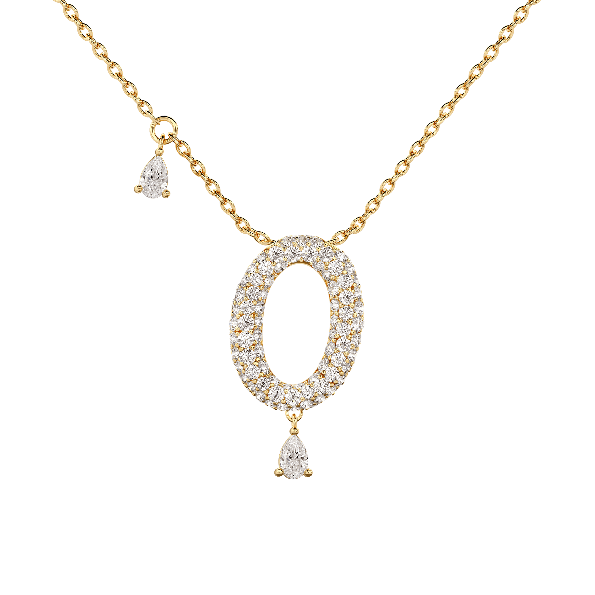 0 Pavé Diamond Numerology Necklace Yellow Gold 15mm by Logan Hollowell Jewelry