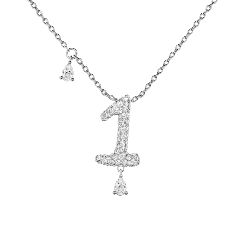1 Pavé Diamond Numerology Necklace White Gold 15mm by Logan Hollowell Jewelry
