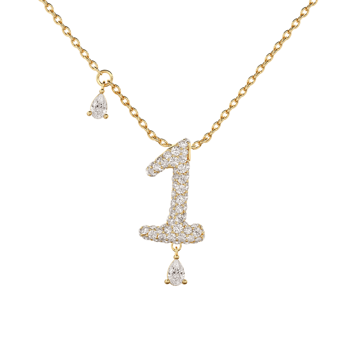 1 Pavé Diamond Numerology Necklace Yellow Gold 15mm by Logan Hollowell Jewelry
