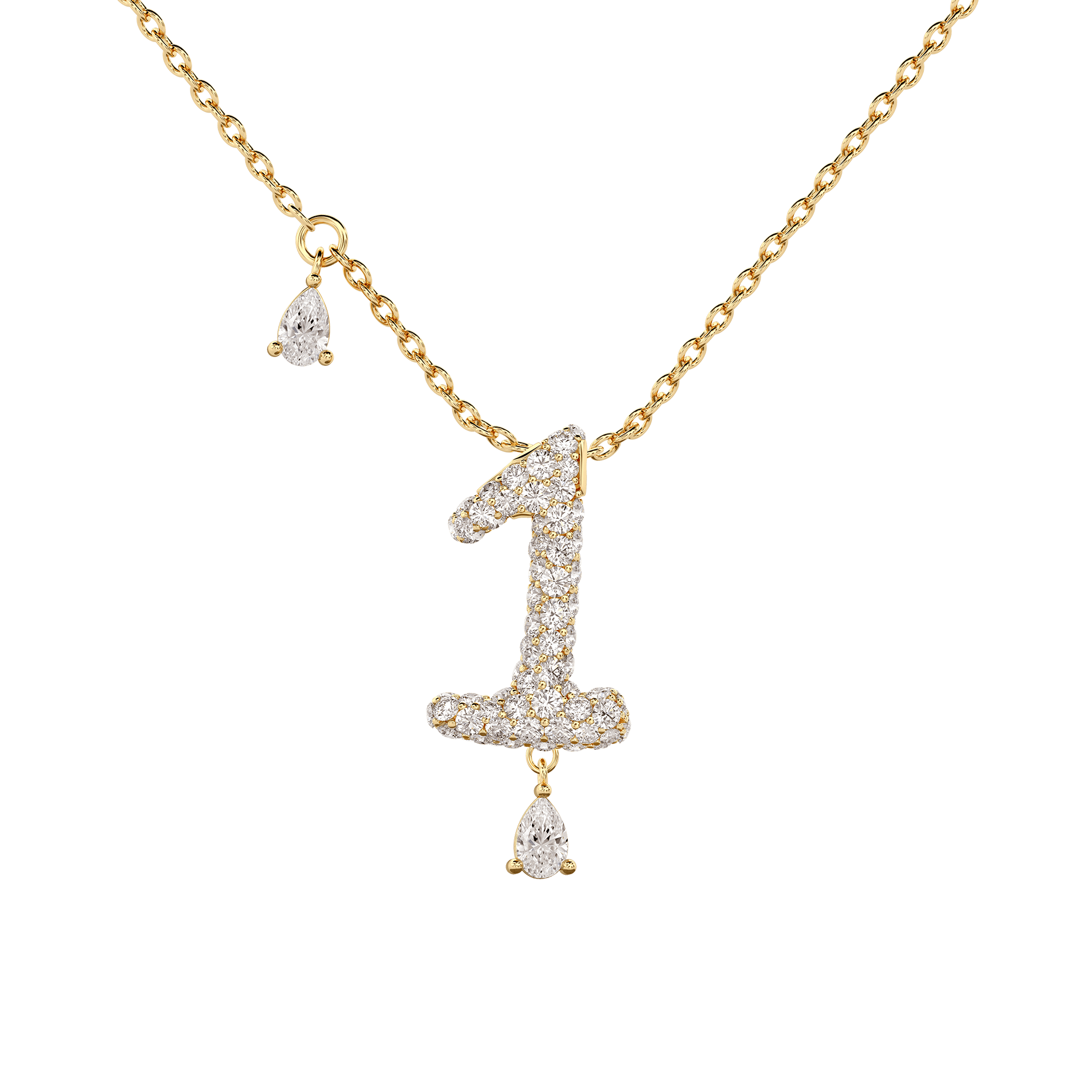 1 Pavé Diamond Numerology Necklace Yellow Gold 15mm by Logan Hollowell Jewelry